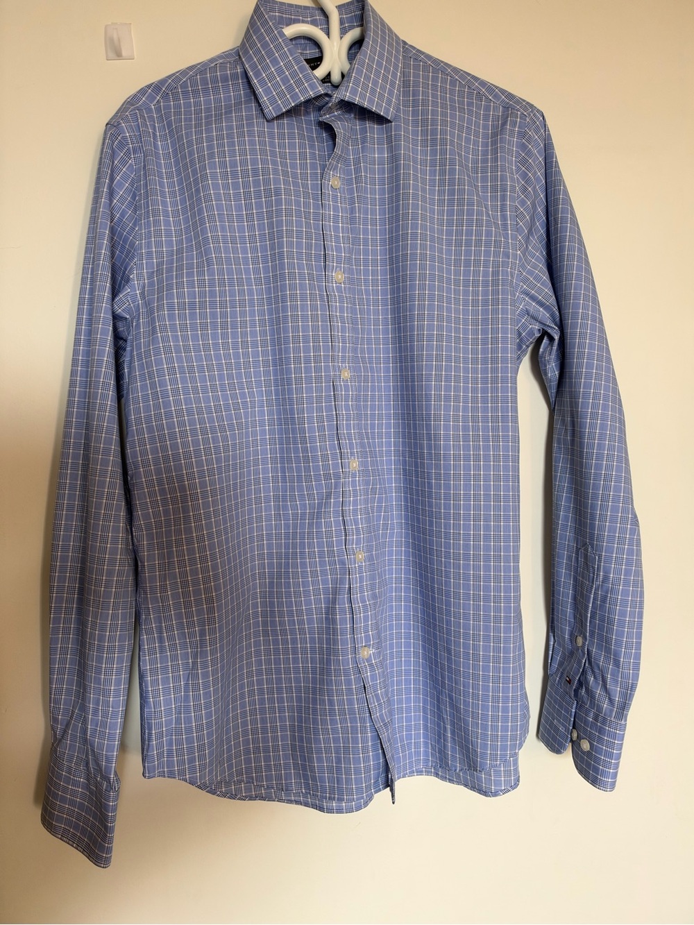 Tommy Hilfiger TH Flex Slim Fit Dress Shirt Blue & White Size Medium
